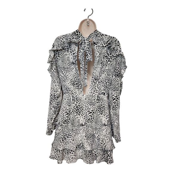 Glamorous Curve Leopard Print Frill Accents High Neck Mini Dress Size XSmall - Picture 4 of 12